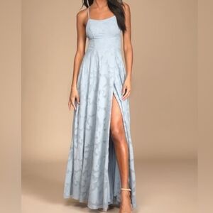 Lulus Let There Be Romance Slate Blue Burnout Floral Maxi Dress - Medium
